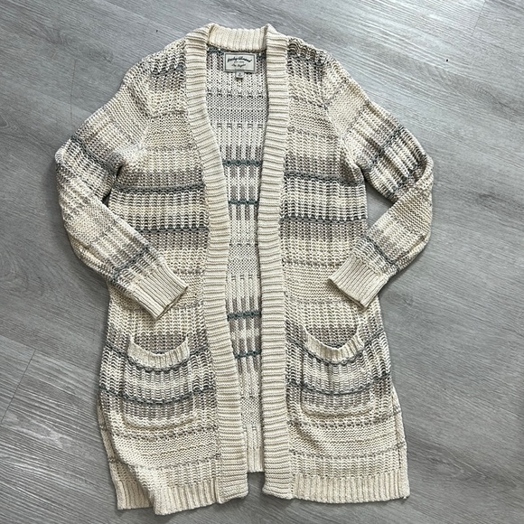 lucky brand • open front striped knit cardigan sweater - Picture 1 of 9